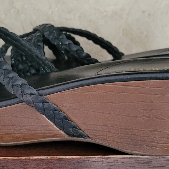 Cole Haan Black Braided Wedge Sandals - Picture 5 of 6